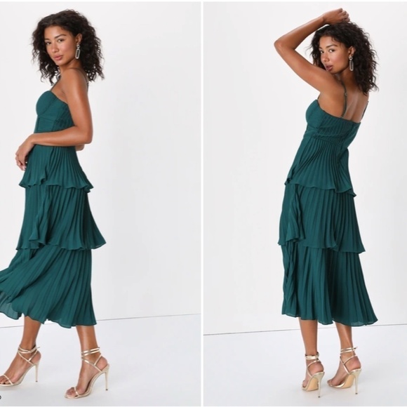 LULUS Prom Wedding Flowy Sexy Boho Tiered Ruffles Bustier Midi Dress - Picture 6 of 6